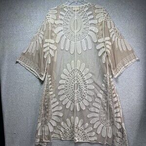 Ivory Lace Open Cardigan Duster Kimono L Boho Hippie Fairy Goddess Cottage